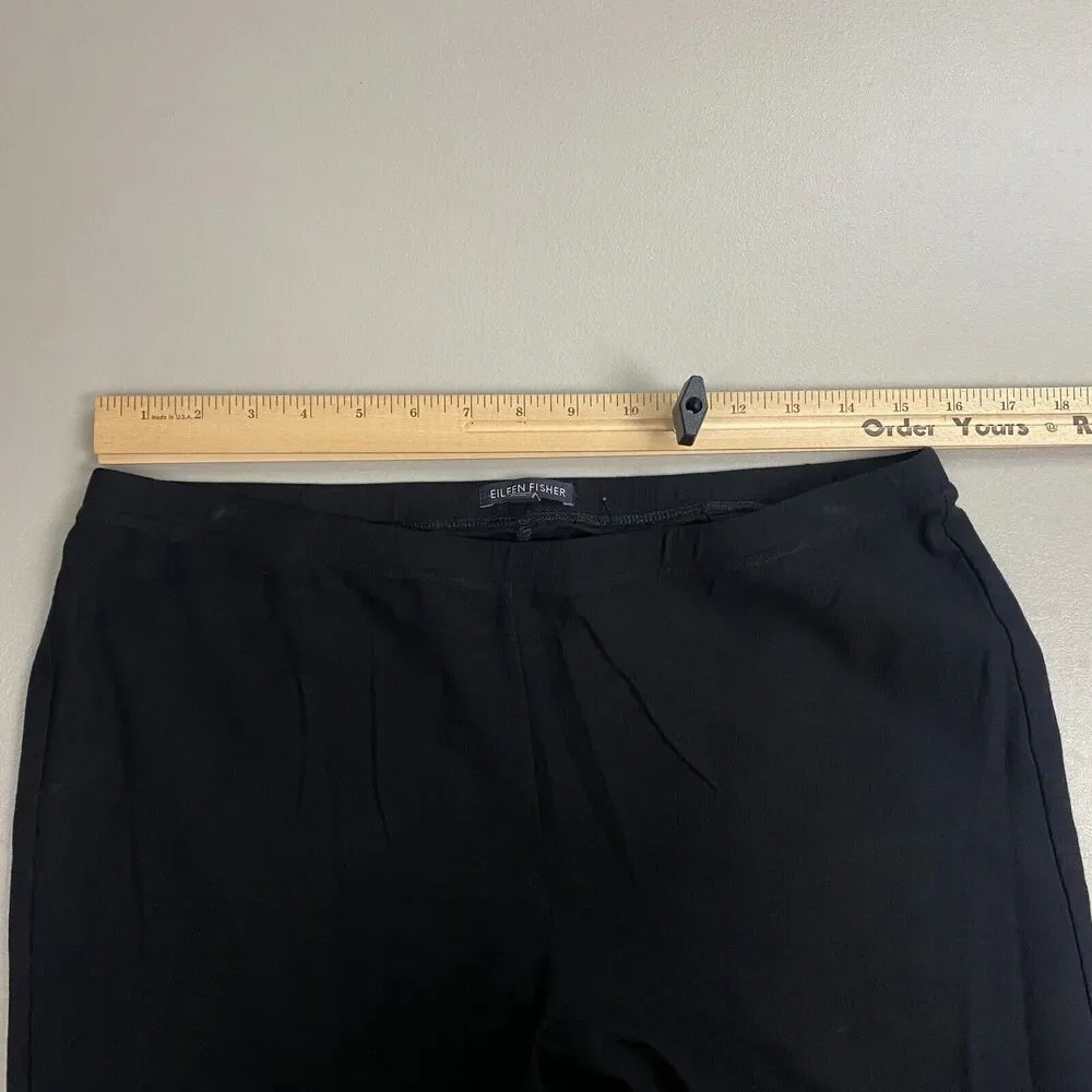 Eileen Fisher System Pants Womens Medium Black Wide Leg Ankle Crop‎ Baggy 32x27